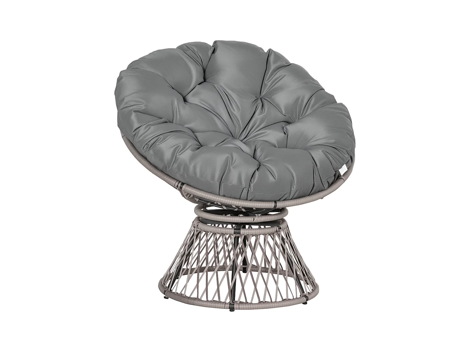 Fauteuil rond de jardin fauteuil papasan pivotant grand confort Ø 97 x 86H cm grand coussin fourni polyester résine tressée gris