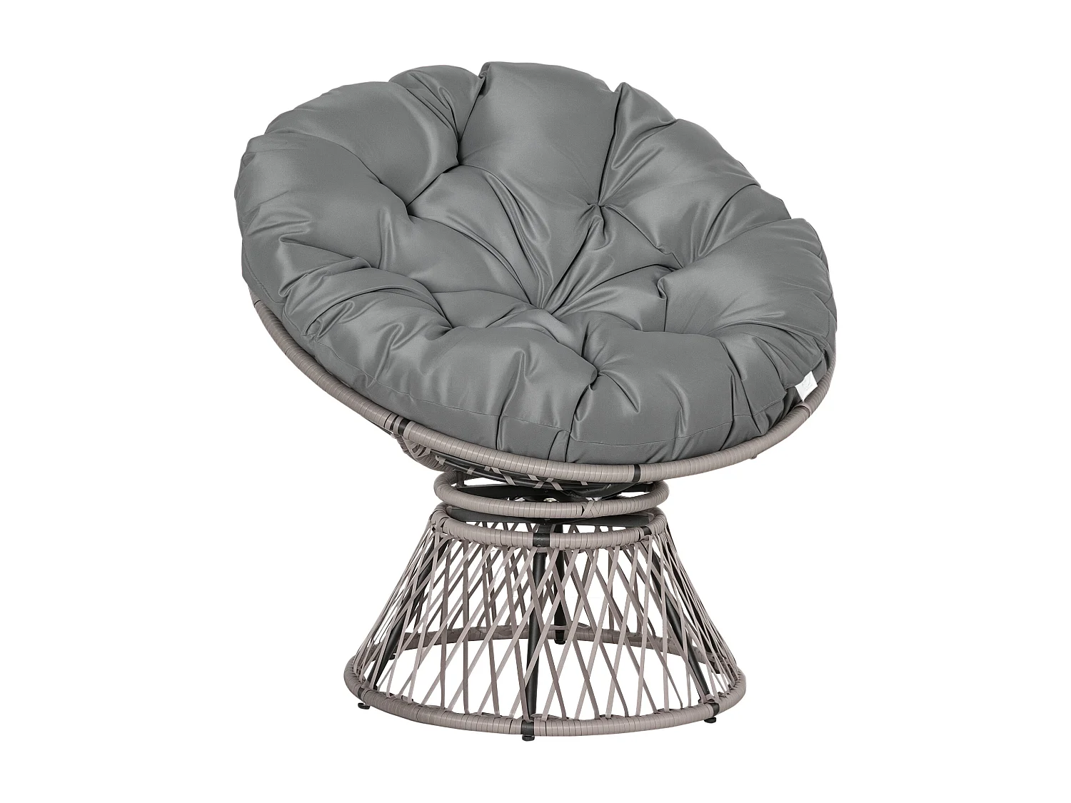 Fauteuil rond de jardin fauteuil papasan pivotant grand confort Ø 97 x 86H cm grand coussin fourni polyester résine tressée gris