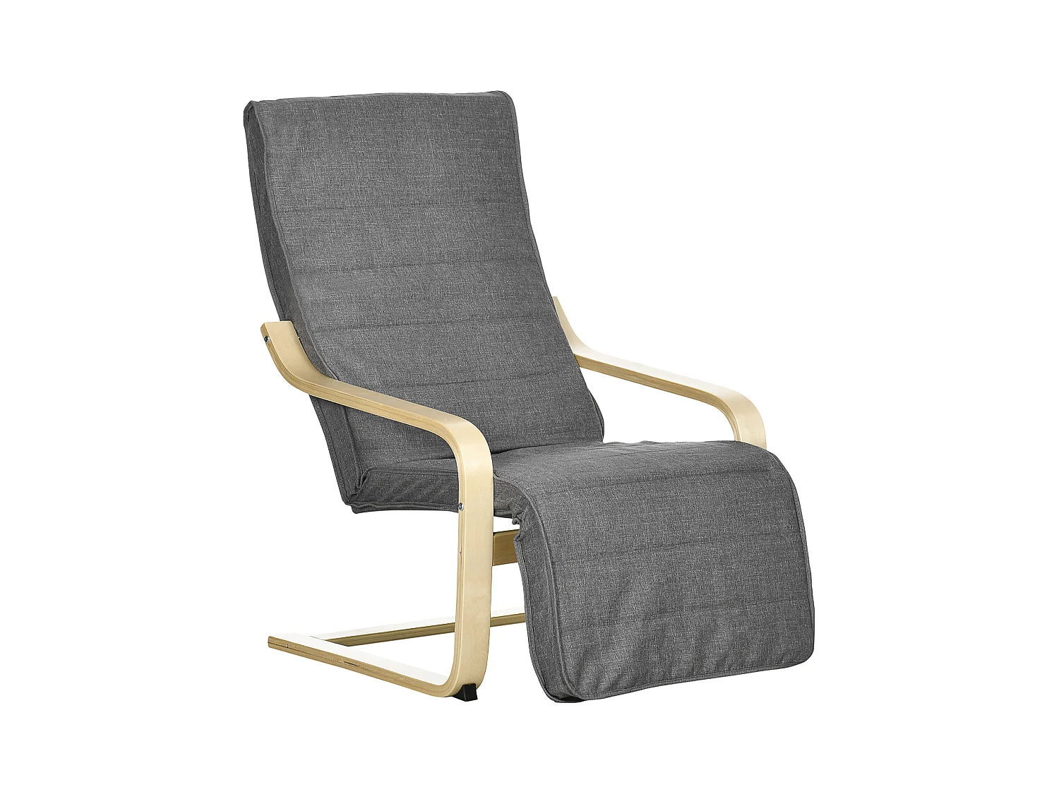 Fauteuil style nordique - repose-pied réglable - déhoussable - bois de bouleau tissu gris