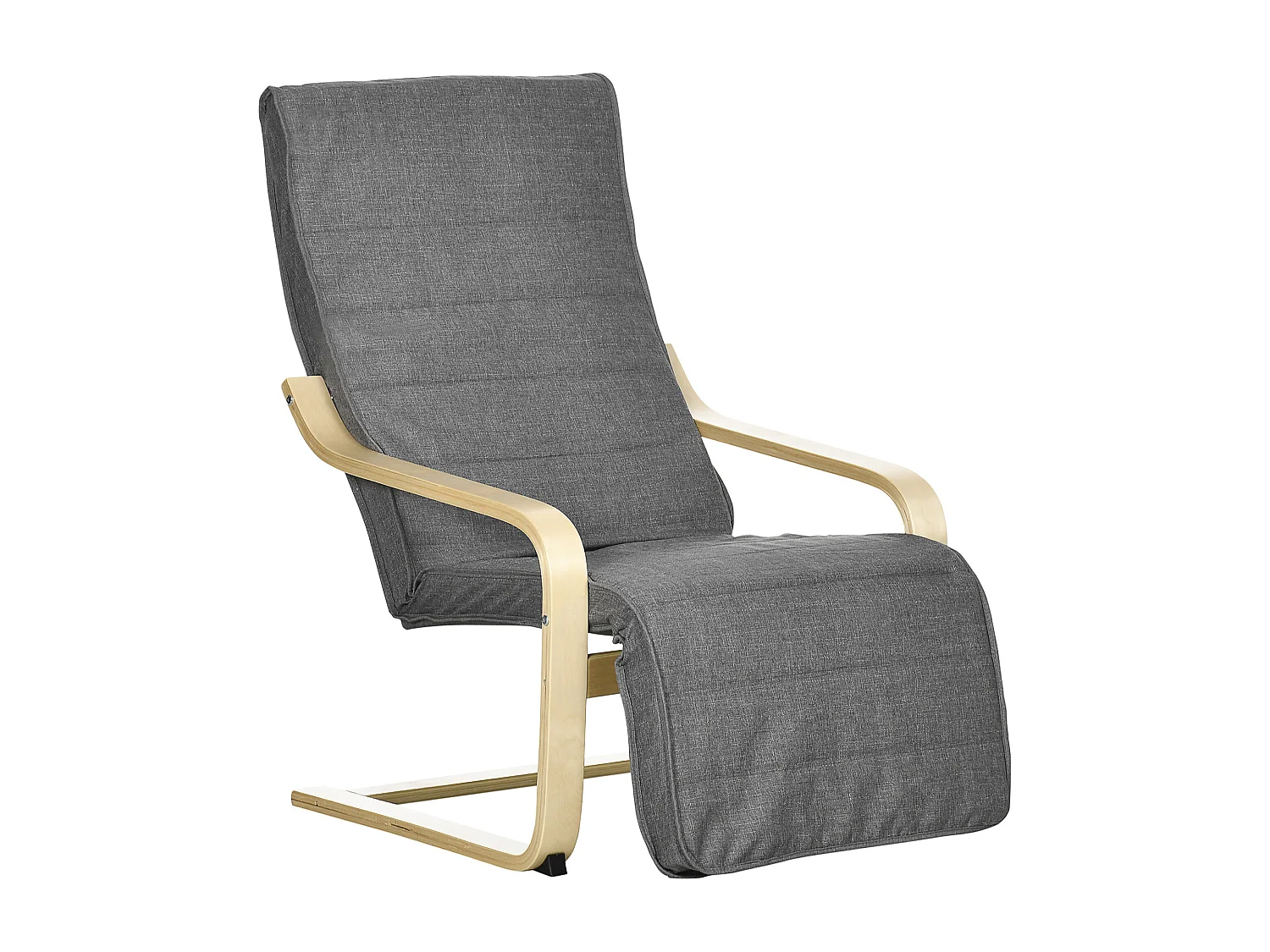 Fauteuil style nordique - repose-pied réglable - déhoussable - bois de bouleau tissu gris