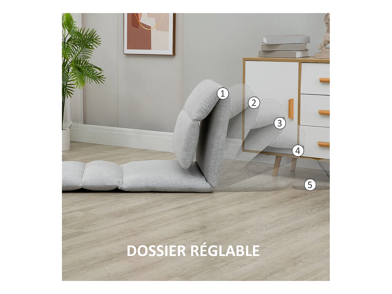 Fauteuil convertible fauteuil paresseux grand confort inclinaison dossier multipositions 90°-180° acier tissu gris clair