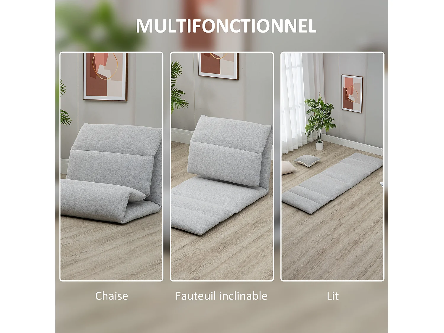 Fauteuil convertible fauteuil paresseux grand confort inclinaison dossier multipositions 90°-180° acier tissu gris clair