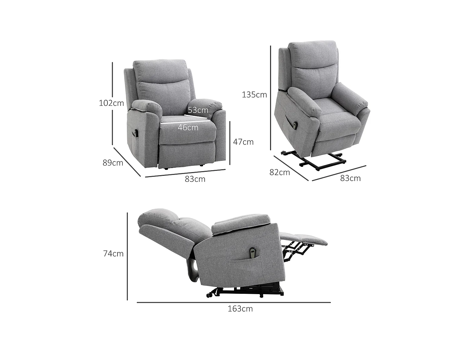 Fauteuil de relaxation électrique - fauteuil releveur inclinable avec repose-pied ajustable et télécommande - tissu polyester aspect lin gris clair chiné