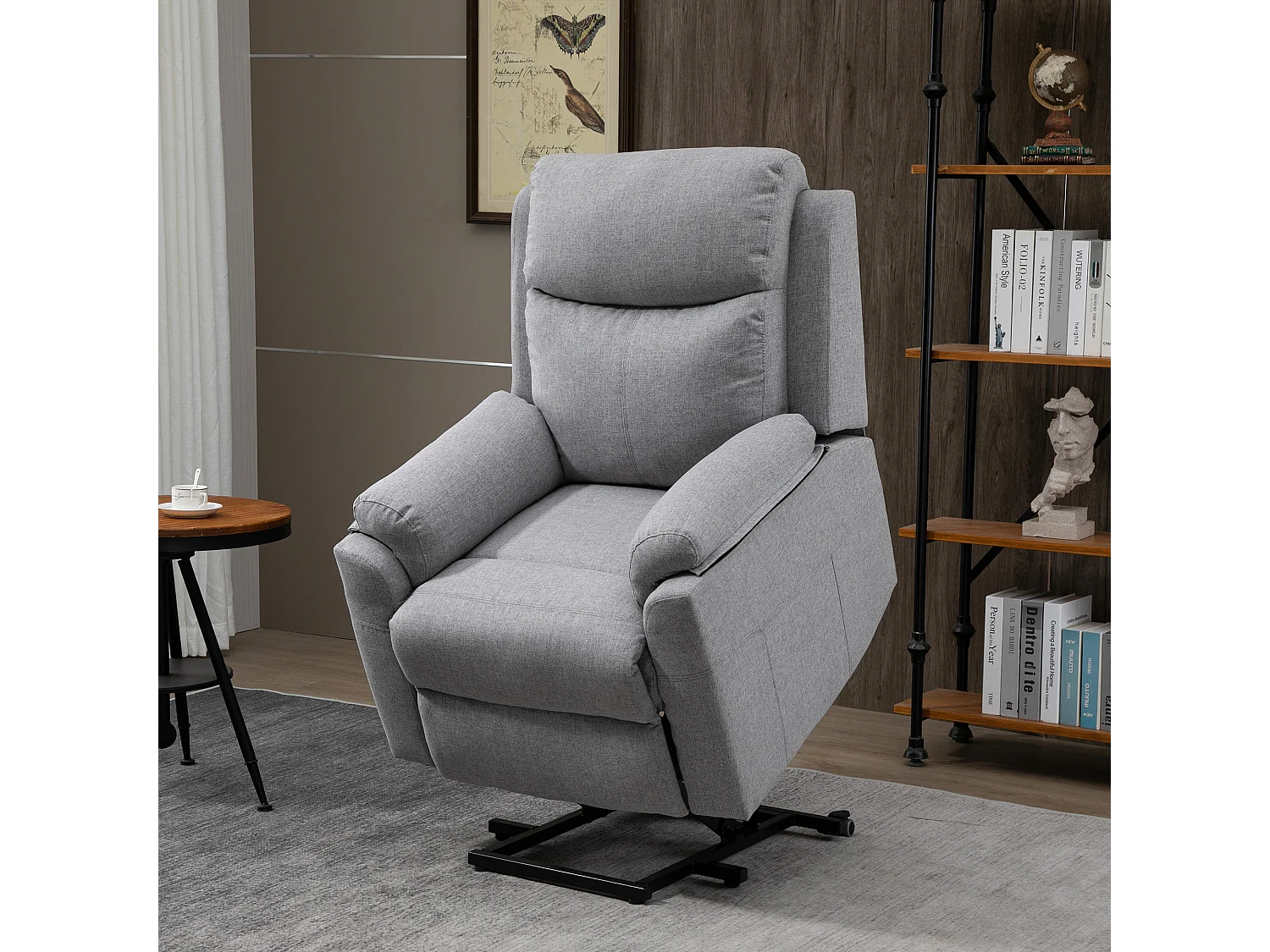 Fauteuil de relaxation électrique - fauteuil releveur inclinable avec repose-pied ajustable et télécommande - tissu polyester aspect lin gris clair chiné