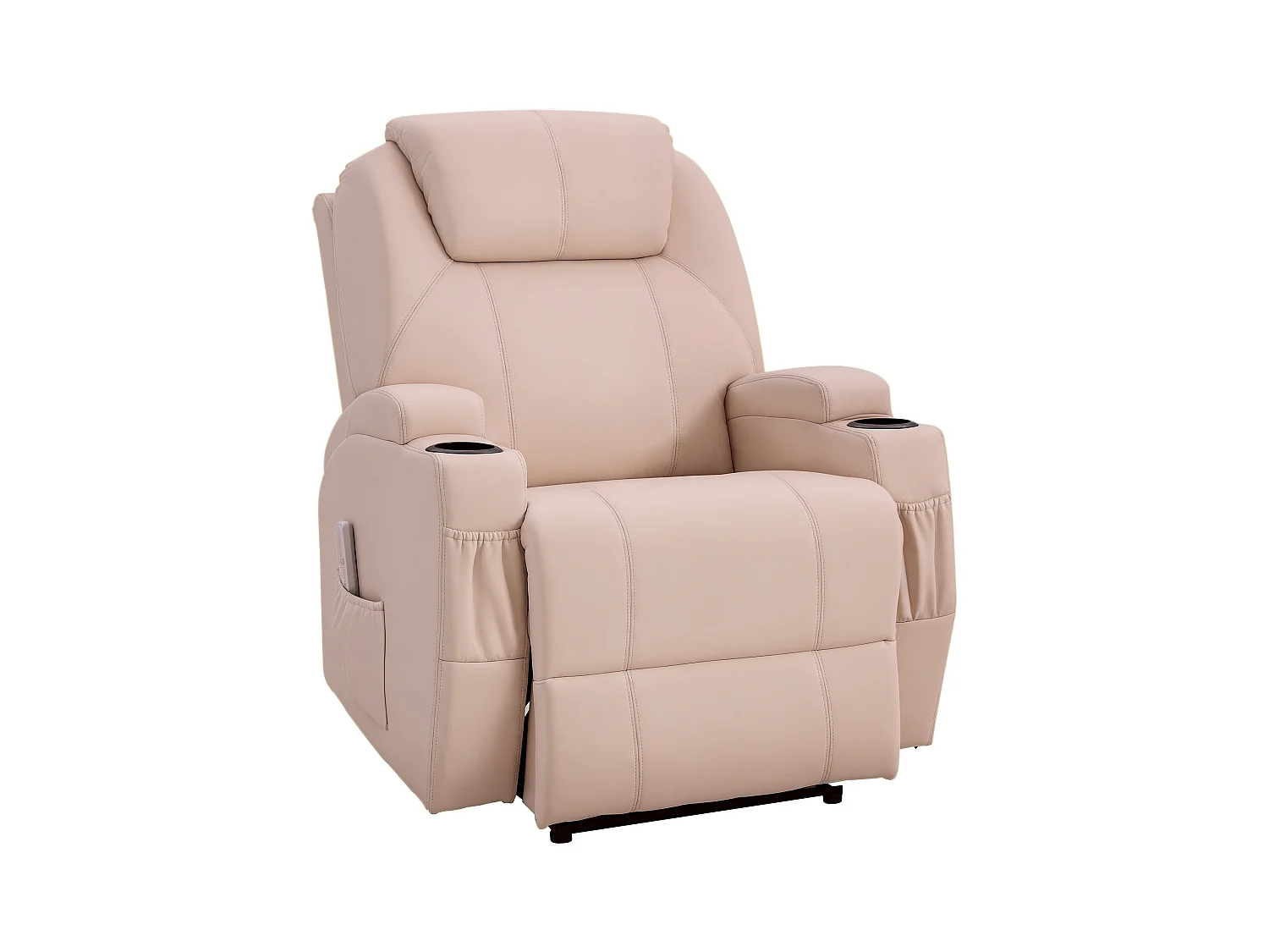 Fauteuil luxe de relaxation et massage inclinaison dossier repose-pied électrique revêtement synthétique crème