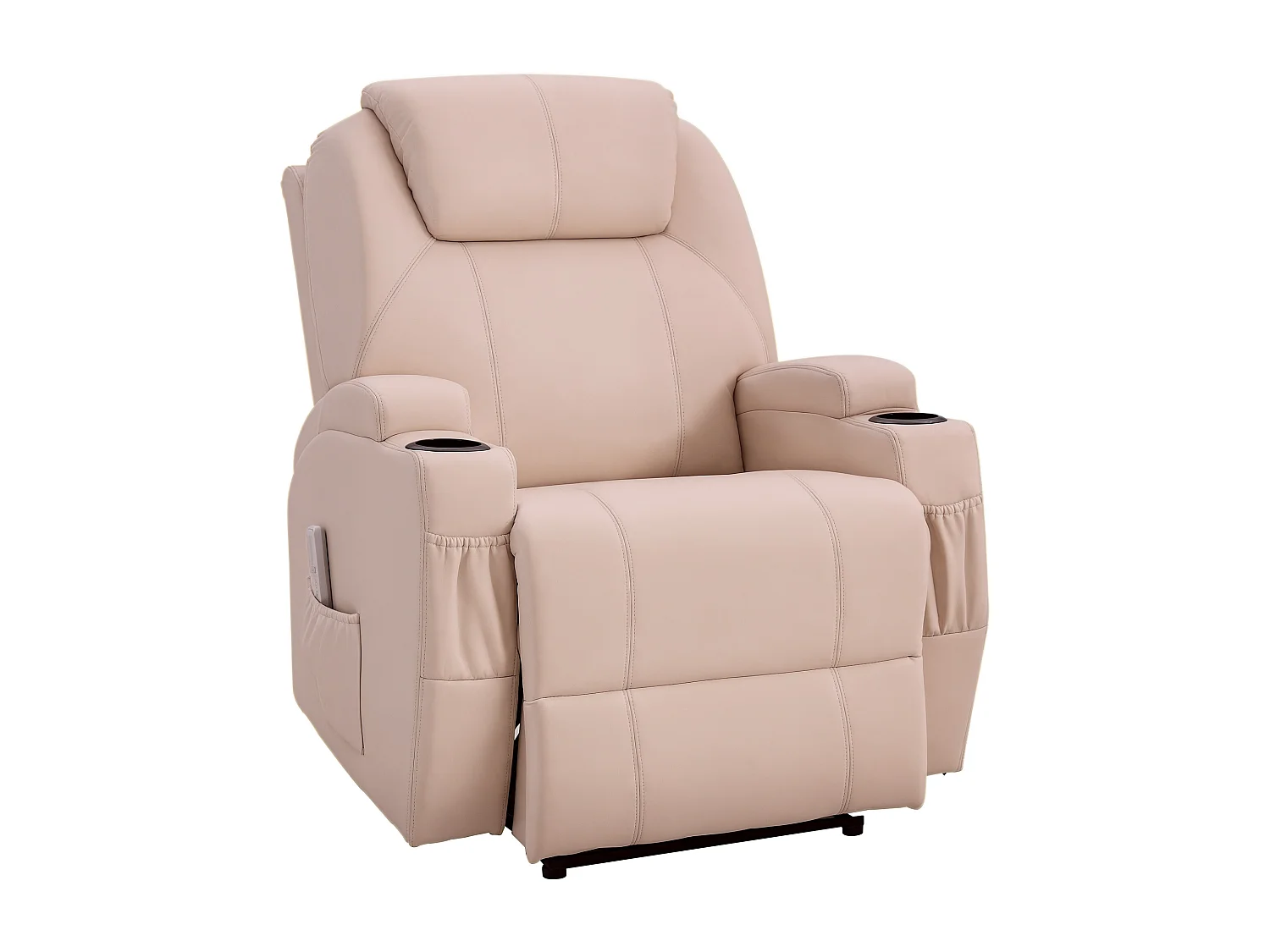 Fauteuil luxe de relaxation et massage inclinaison dossier repose-pied électrique revêtement synthétique crème