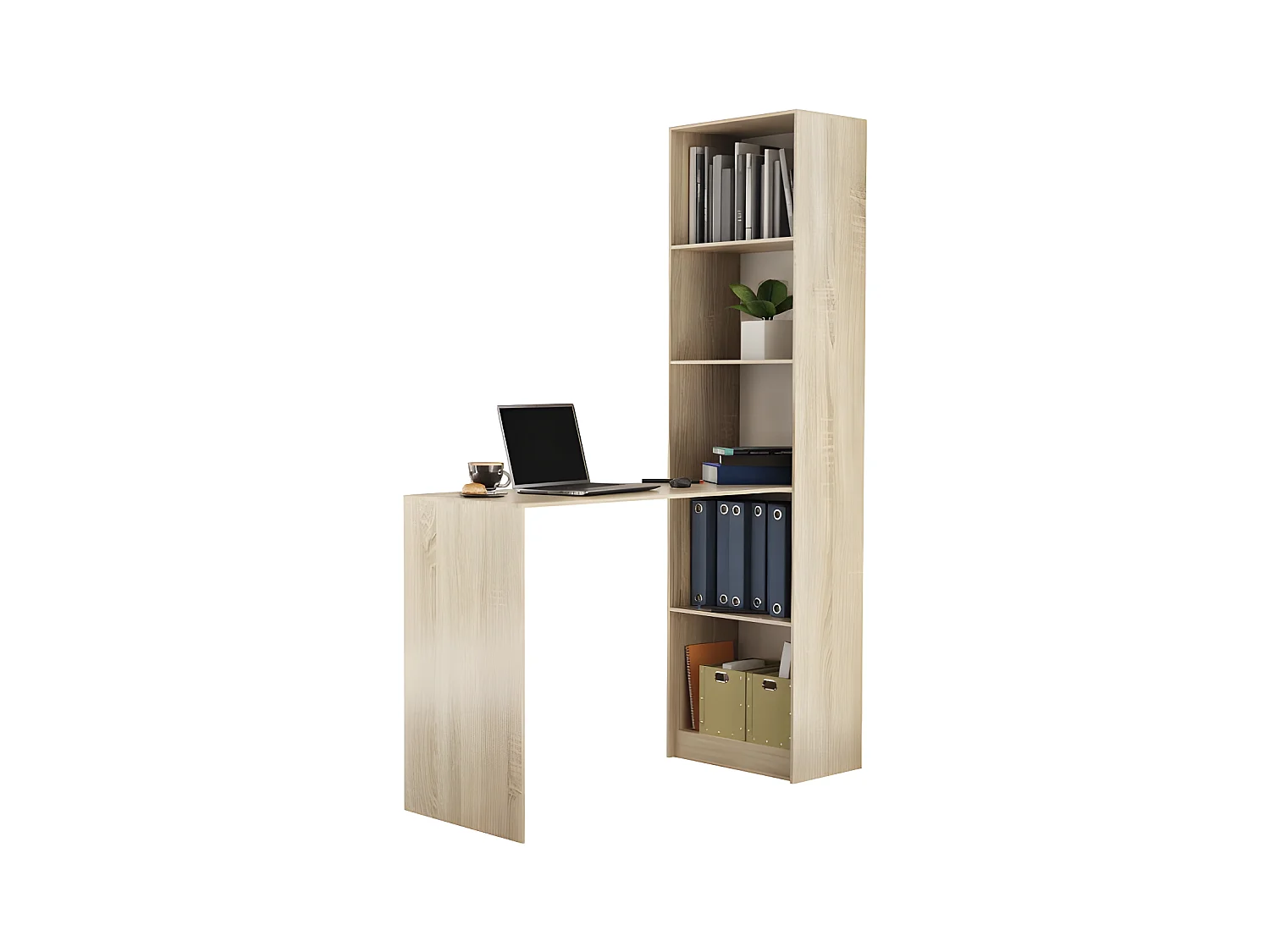 KAFFI - Escritorio con librería de estilo escandinavo - 50x125x181 - 5 estantes