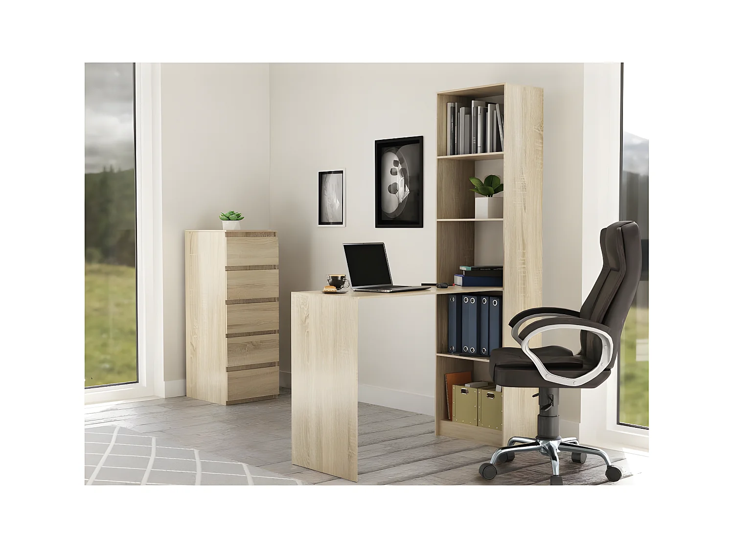 KAFFI - Escritorio con librería de estilo escandinavo - 50x125x181 - 5 estantes