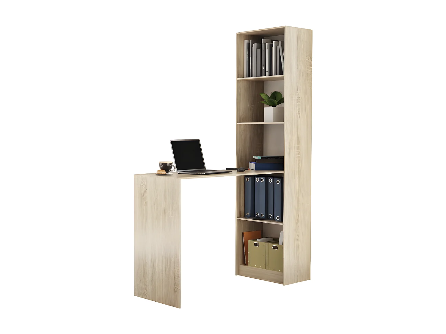 KAFFI - Bureau avec bibliothèque style scandinave bureau - 50x125x181 - 5 tablettes