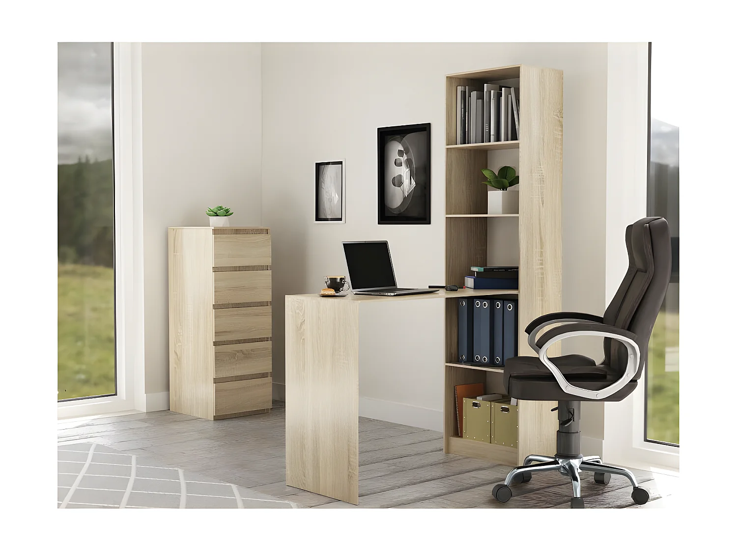 KAFFI - Bureau avec bibliothèque style scandinave bureau - 50x125x181 - 5 tablettes