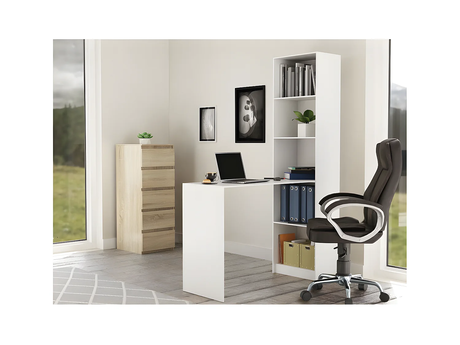 KAFFI - Schreibtisch mit Bücherregal skandinavischer Stil Schreibtisch - 50x125x181 - 5 Regale