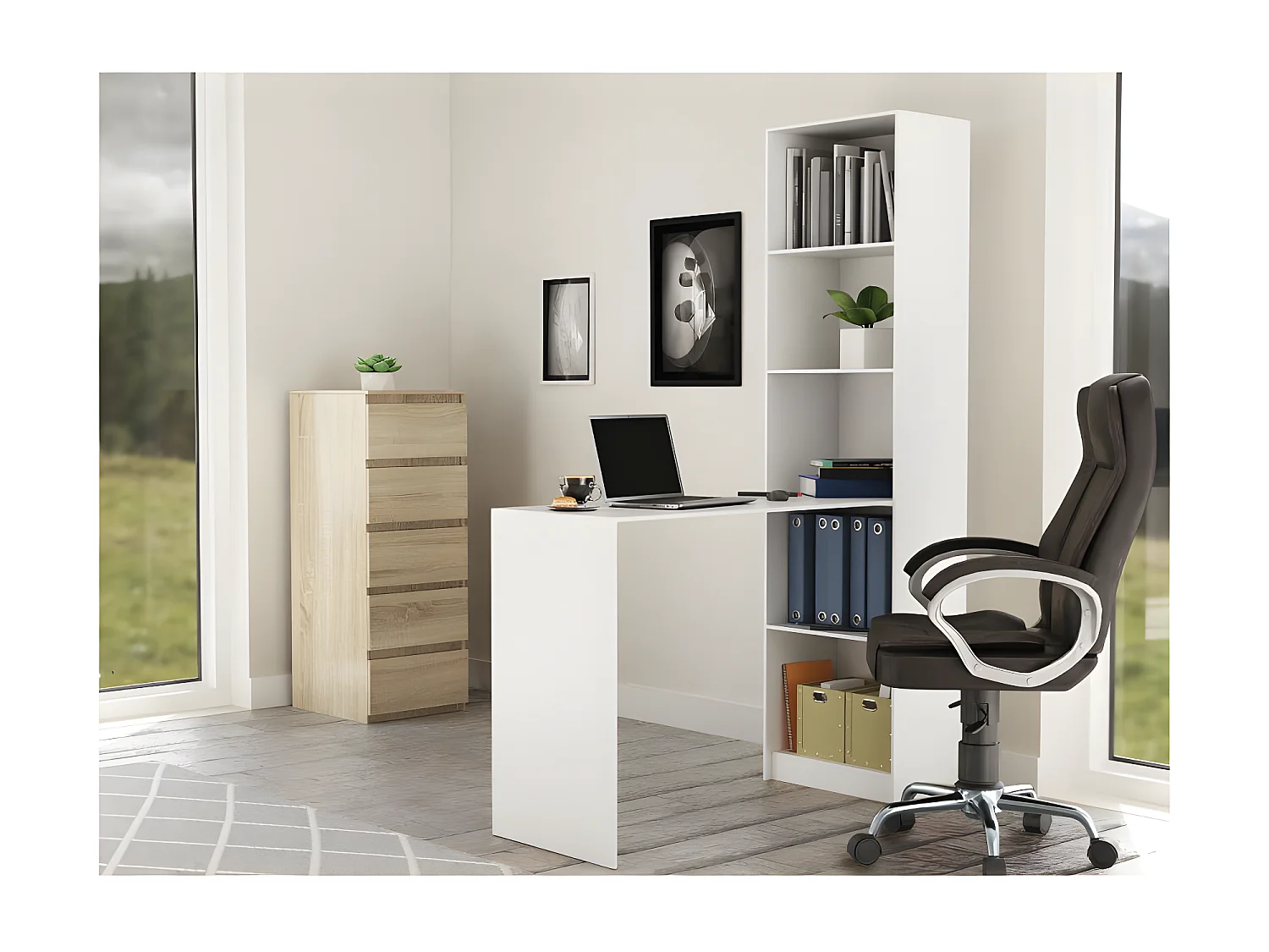 KAFFI - Schreibtisch mit Bücherregal skandinavischer Stil Schreibtisch - 50x125x181 - 5 Regale