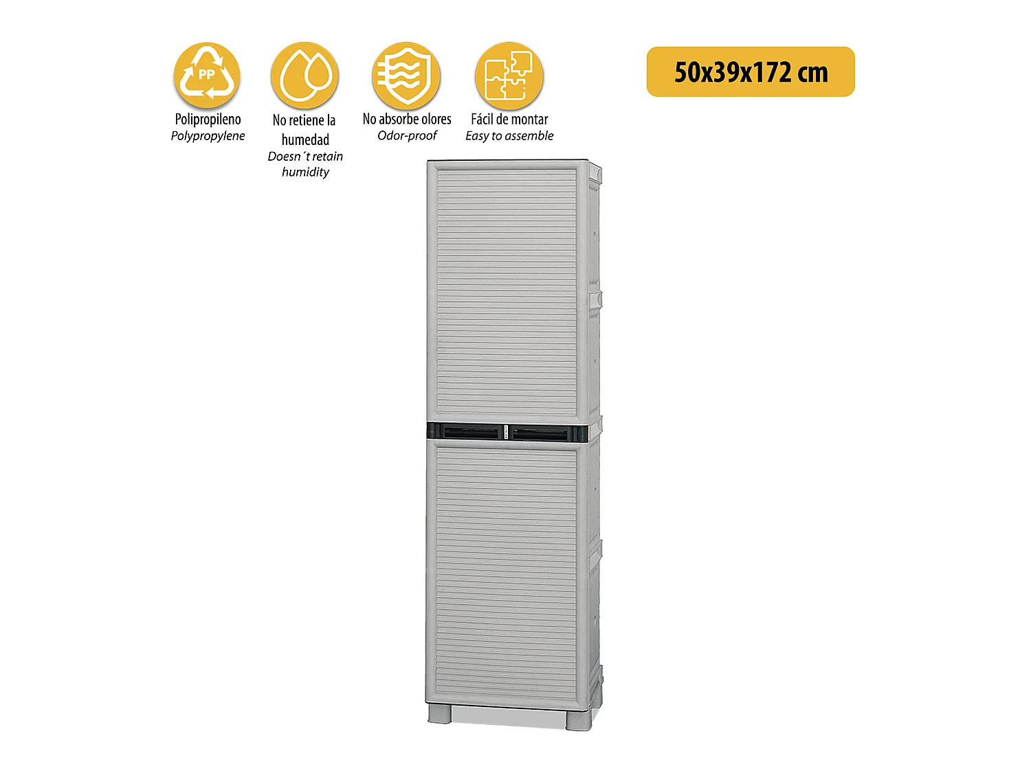 Armario de altura completa en polipropileno, con puertas de color azul l 500 x p 390 x h 1.720 mm