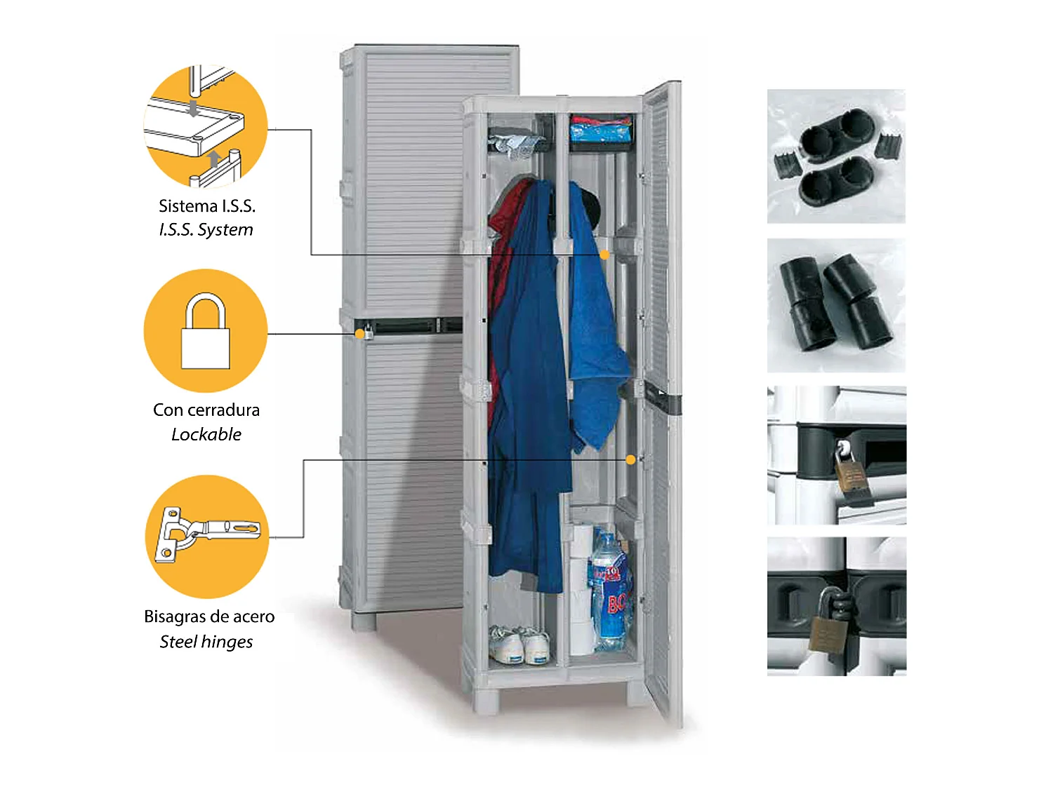 Armario de altura completa en polipropileno, con puertas de color azul l 500 x p 390 x h 1.720 mm