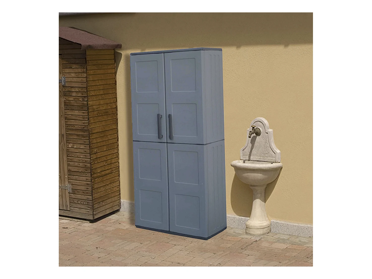 Armoire en matériau écologique et recyclable, avec charnières en acier et étagères réglables, 680 x 370 x 1630 mm