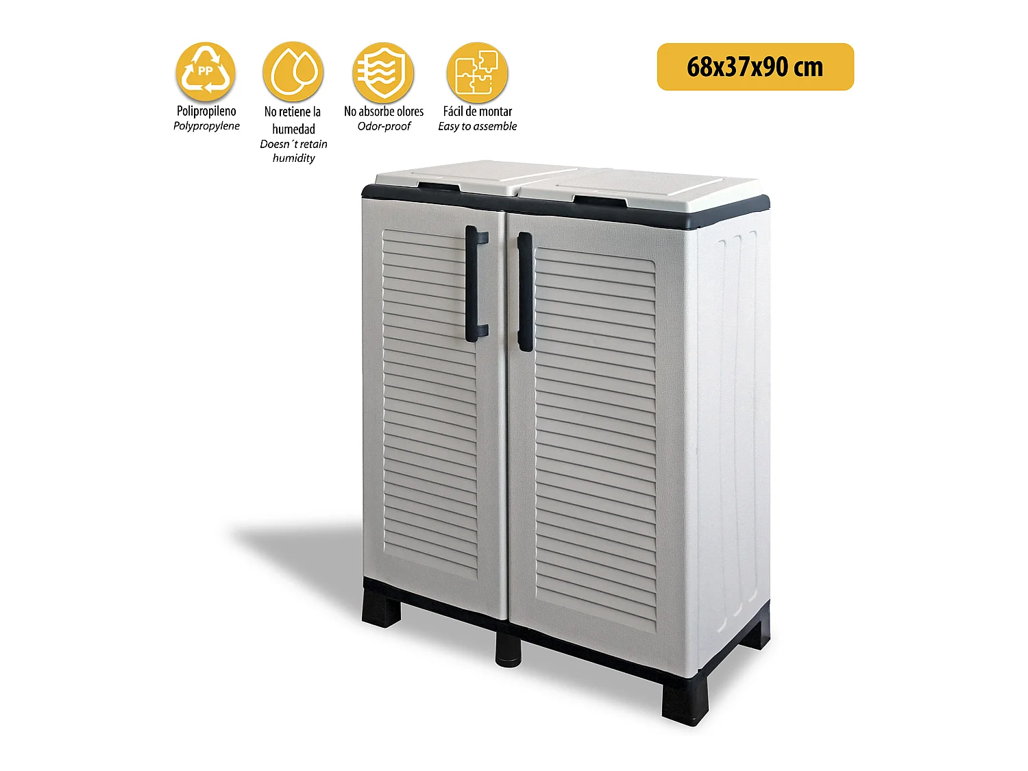 Armario de media altura en polipropileno de la linea eco, práctico para aprovechar al maximo el espacio, l 680 x p370 x h 900 mm.