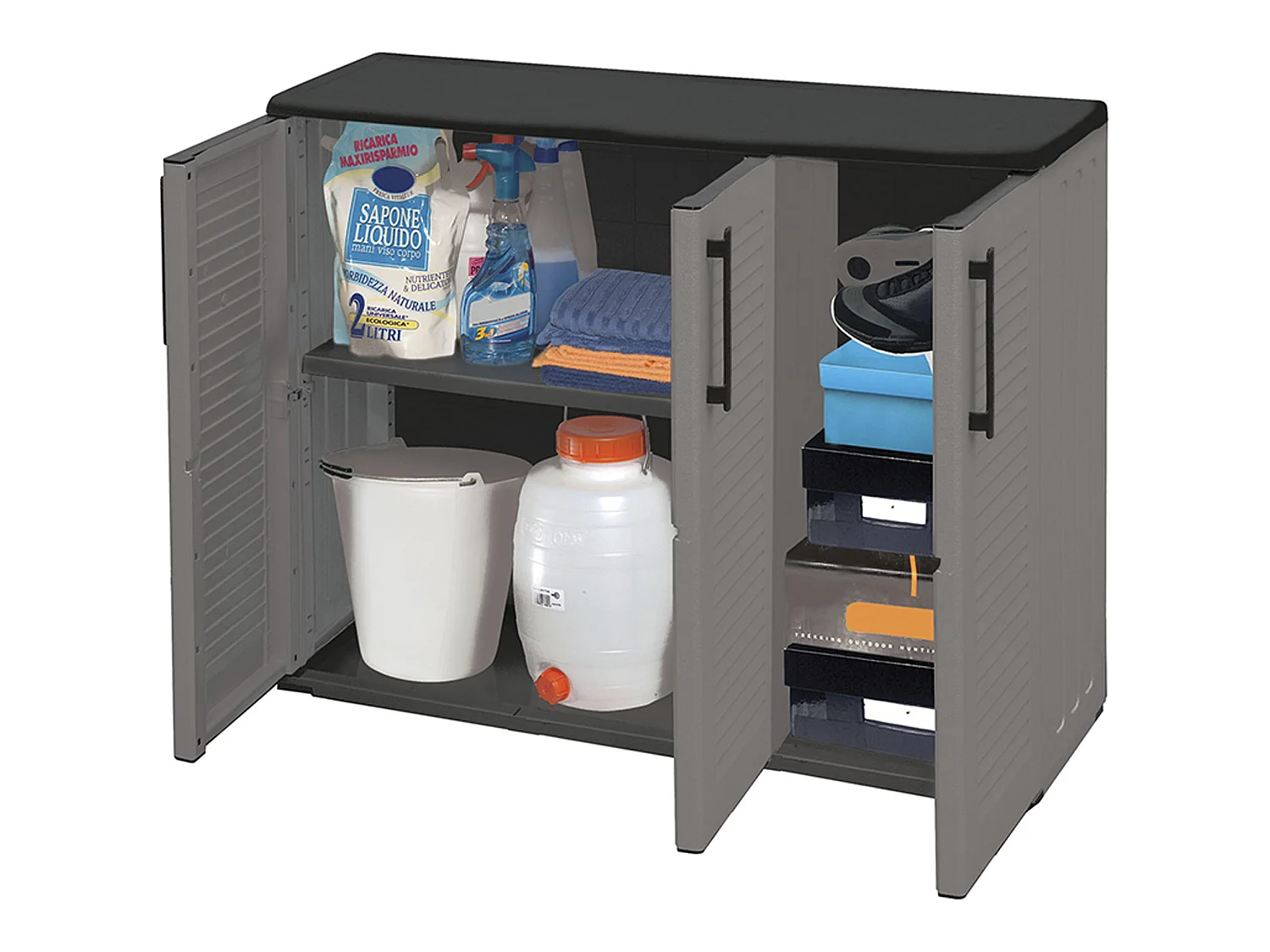 Meuble en matériau recyclable et écologique, équipé de charnières en acier et d'étagères réglables, 1020 x 370 x 840 mm