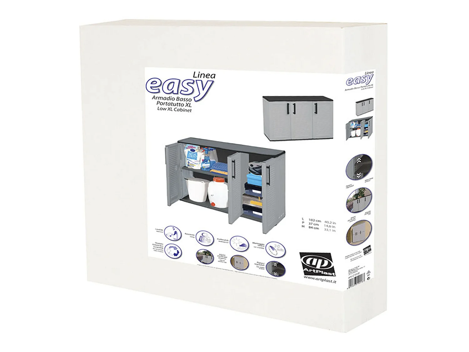 Meuble en matériau recyclable et écologique, équipé de charnières en acier et d'étagères réglables, 1020 x 370 x 840 mm