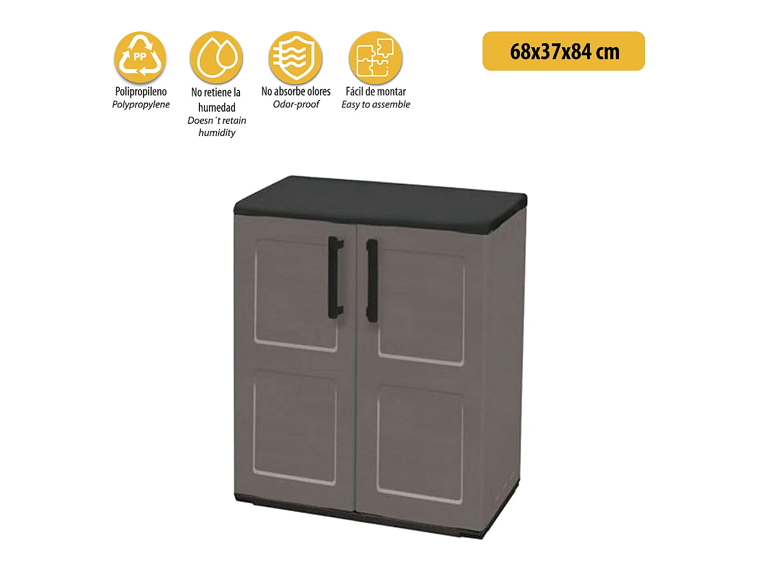 Armoire en matériau écologique et recyclable, avec charnières en acier et étagères réglables, 680 x 370 x 840 mm