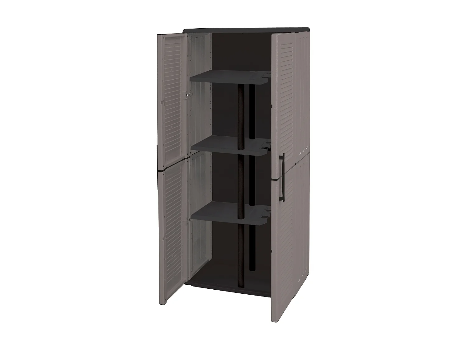 Armario porta escobas en polipropileno, con bisagras de acero y estantes regulables