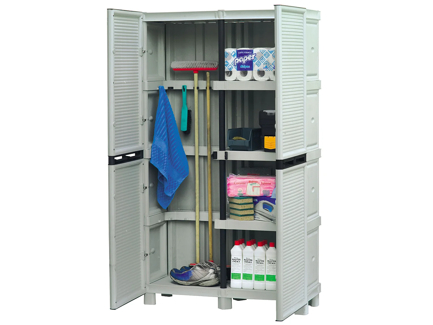 Armario porta escobas en polipropileno, con puertas