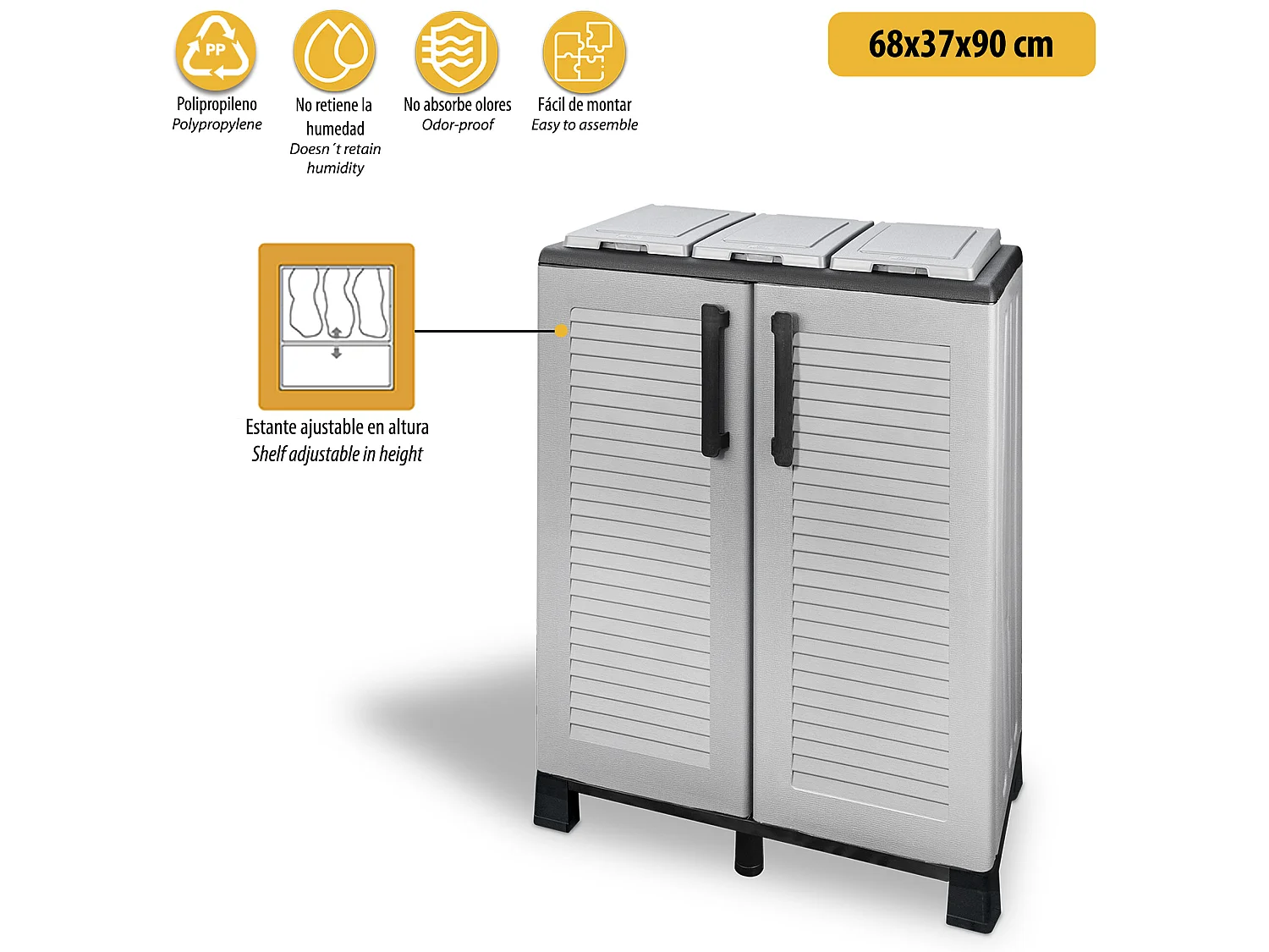 Demi-penderie en polypropylène de l\`éco, ligne pratique pour tirer pleinement parti de l\`espace, l 680 x p370 x h 900 mm.