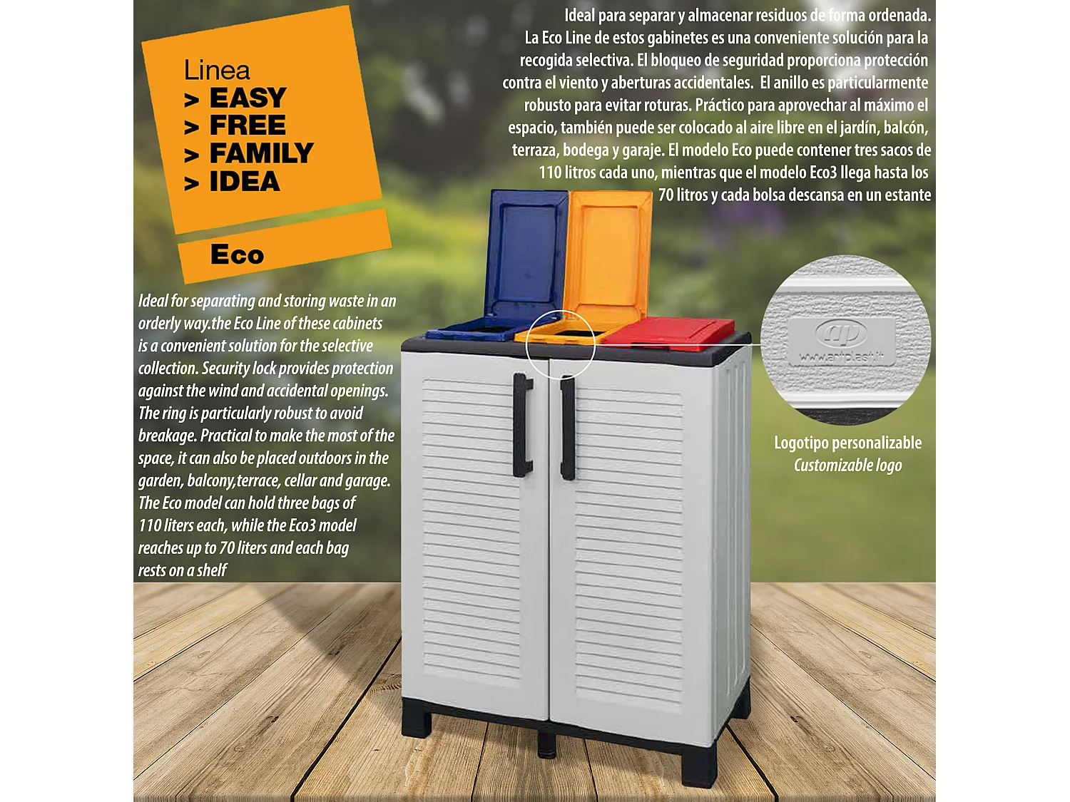 Armoire à moitié hauteur en polypropylène éco-ligne, pratique à tirer pleinement parti de l\`espace, l 1020 x p370 x h 840 mm