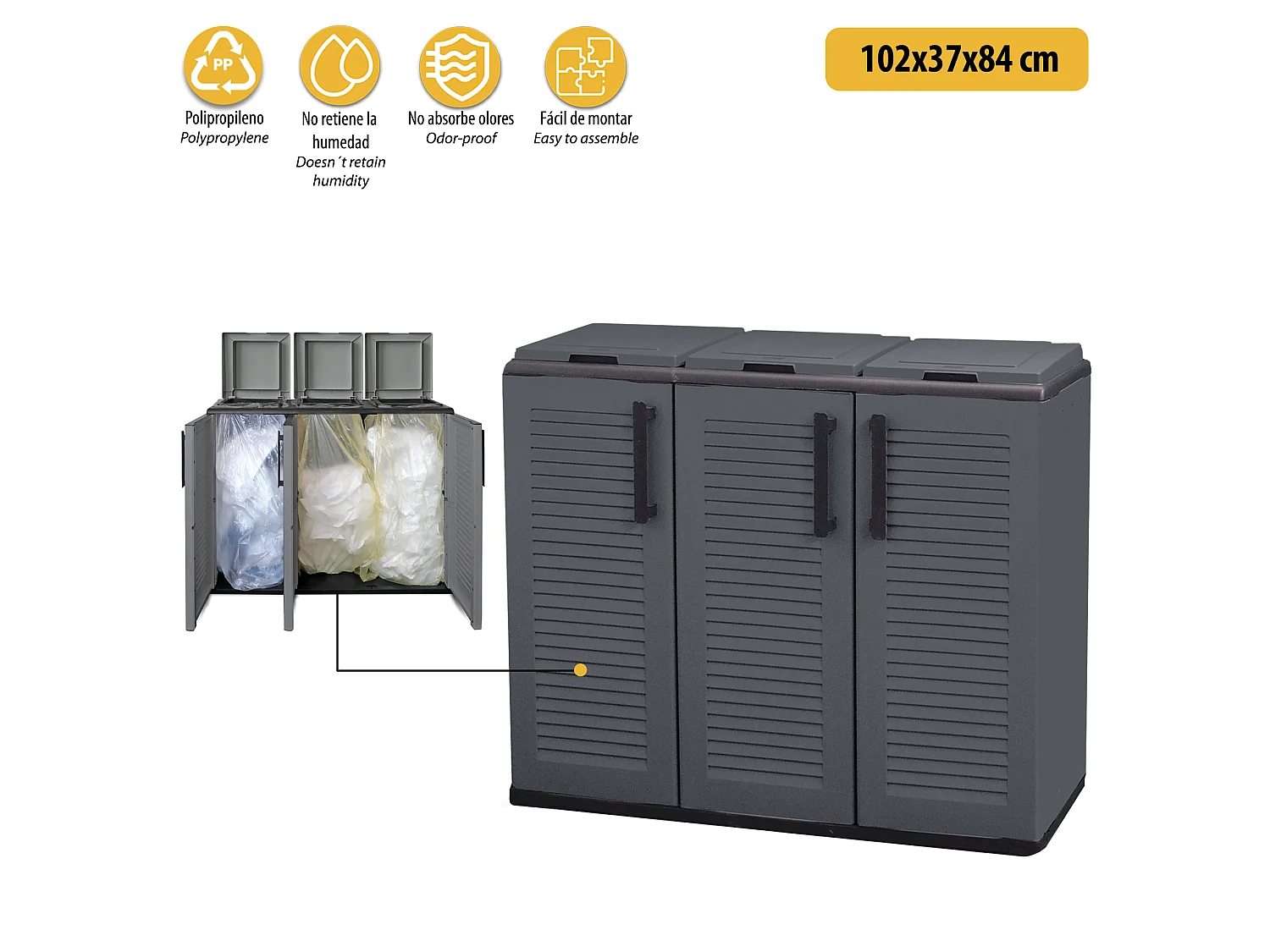 Armoire à moitié hauteur en polypropylène éco-ligne, pratique à tirer pleinement parti de l\`espace, l 1020 x p370 x h 840 mm