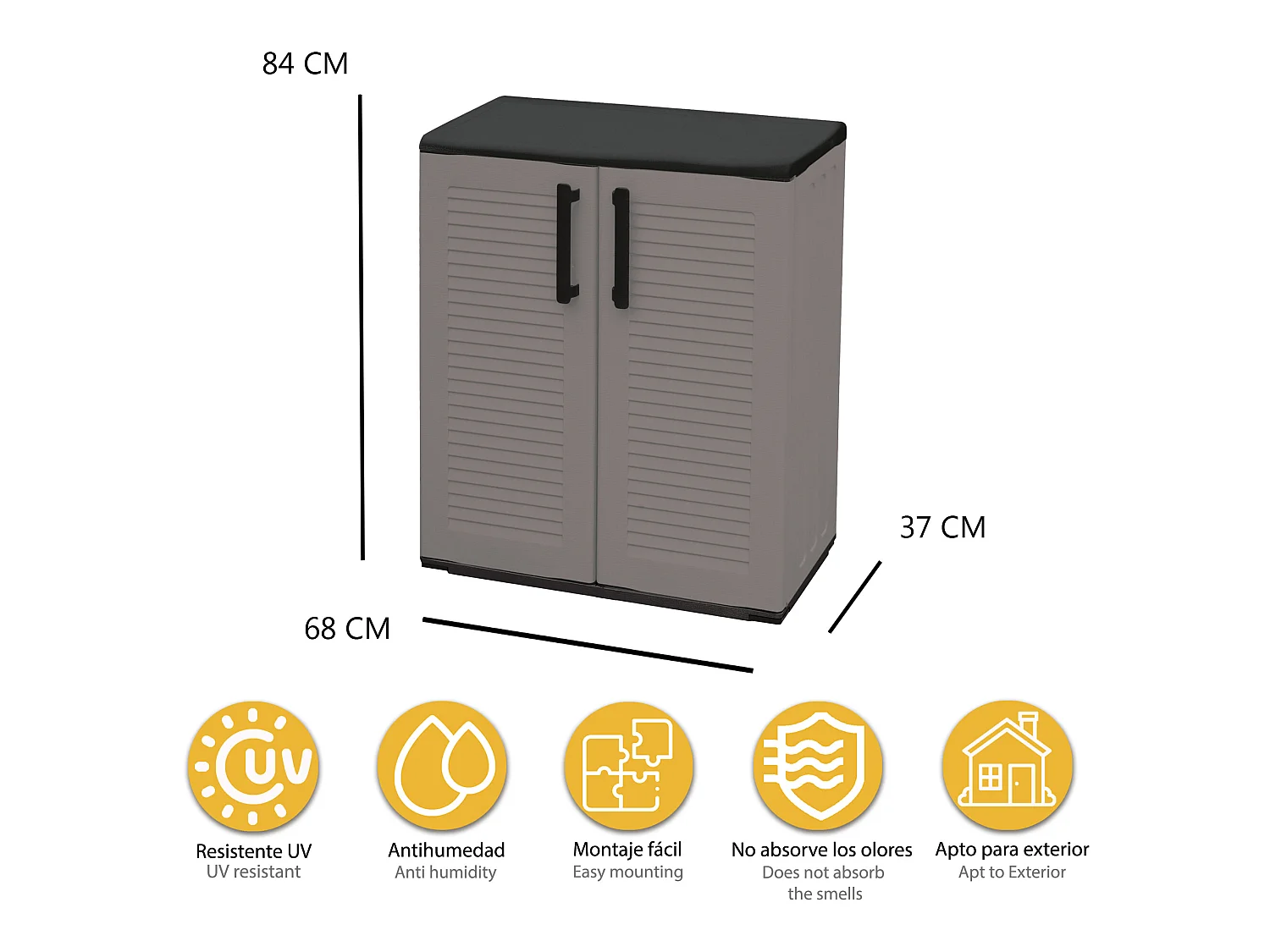 Armario para zapatos de media altura, en polipropileno, con bisagras de acero y balda regulable,