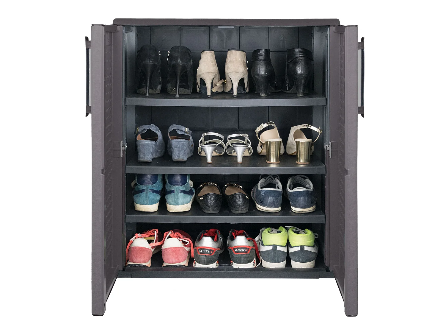 Armario para zapatos de media altura, en polipropileno, con bisagras de acero y balda regulable,