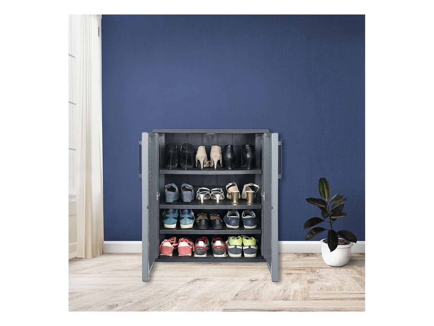 Armario para zapatos de media altura, en polipropileno, con bisagras de acero y balda regulable,