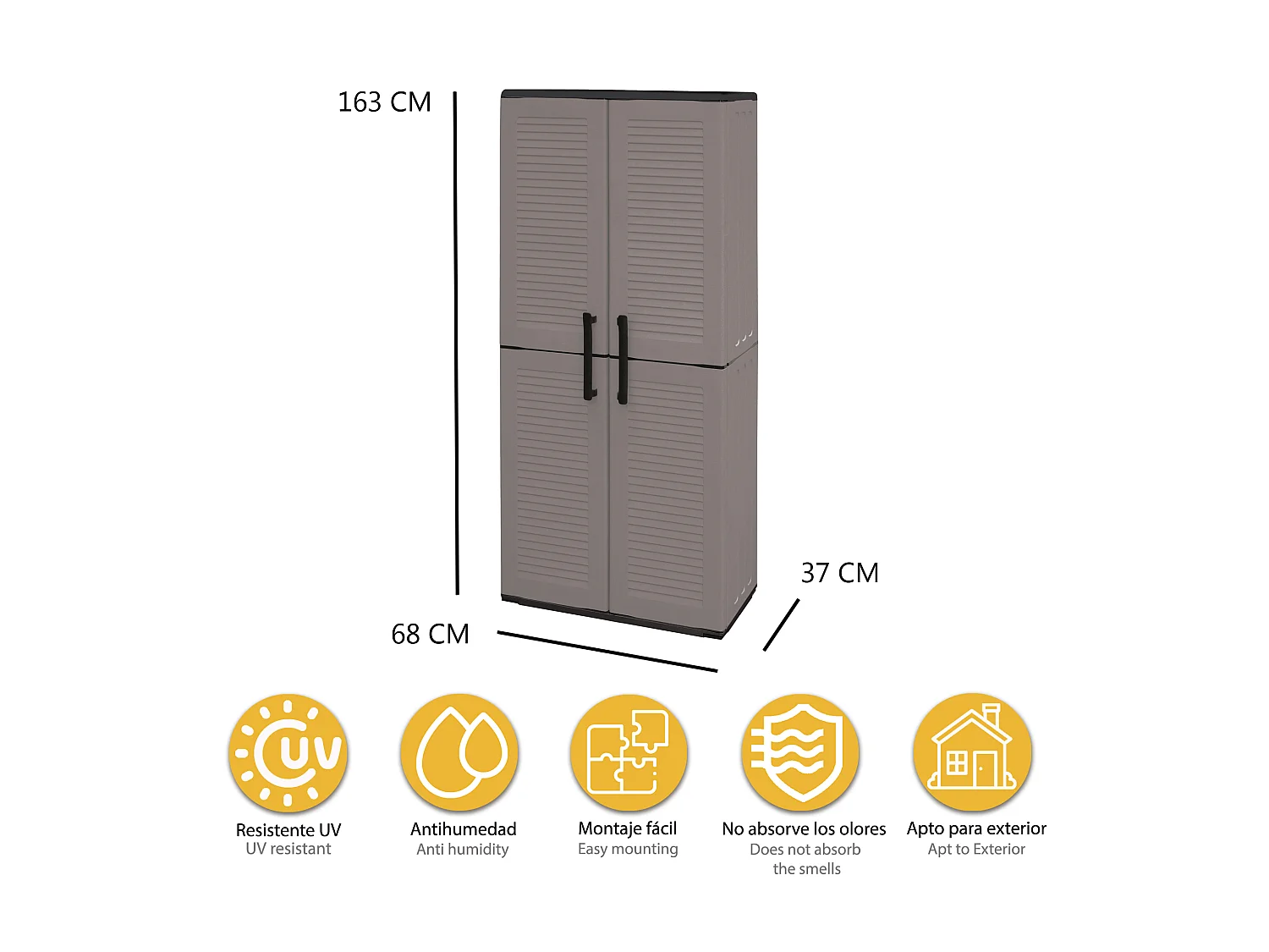 EASY Armoire avec étagère réglable gris foncé, 163x68x37 cms.