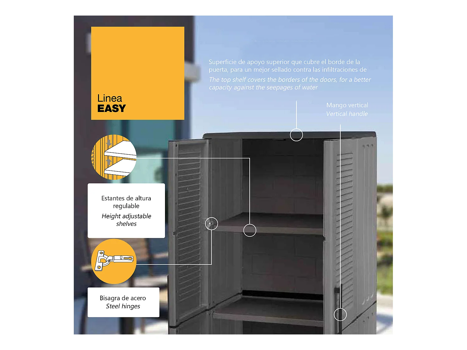 EASY Armoire avec étagère réglable gris foncé, 163x68x37 cms.