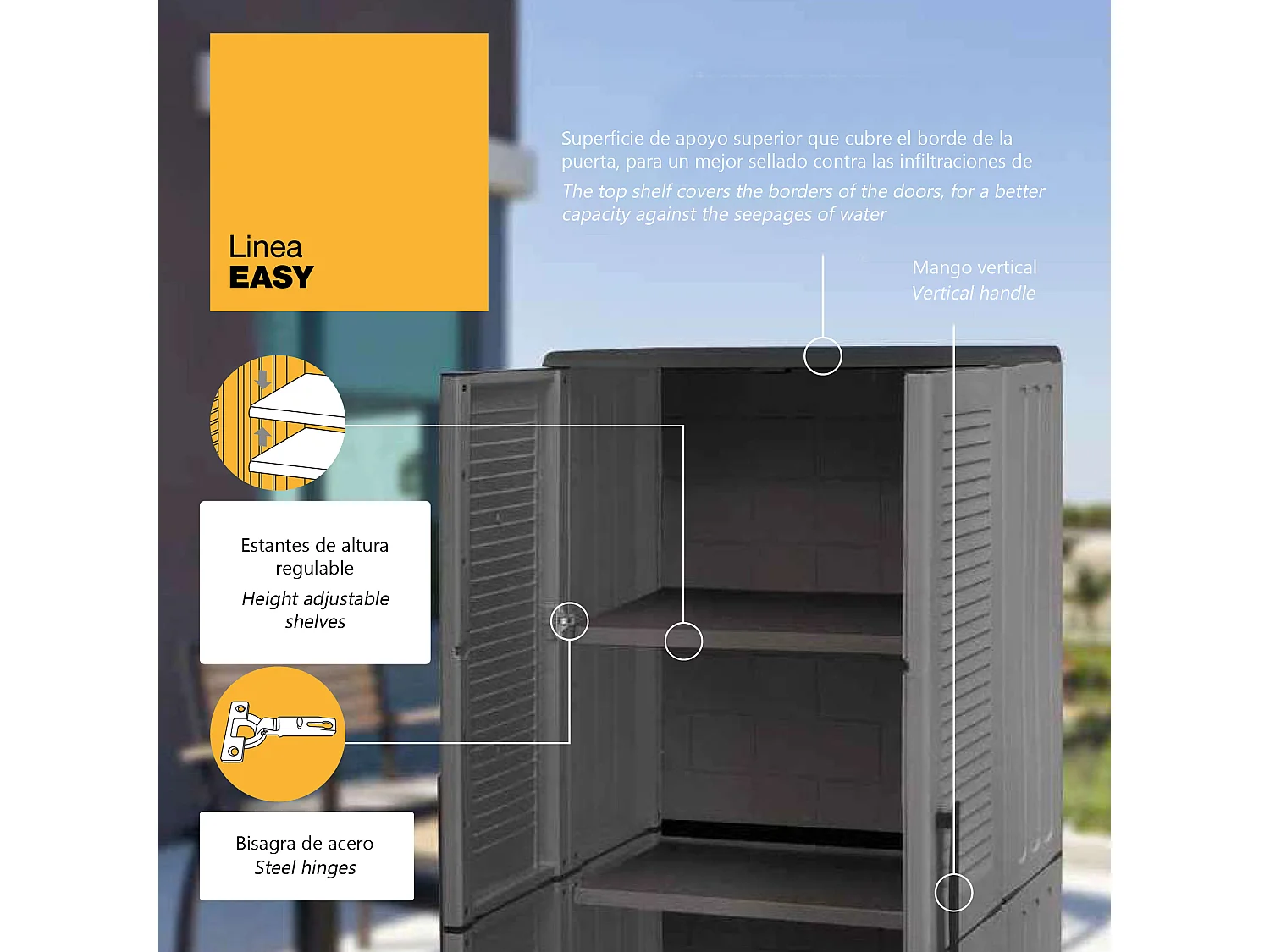 EASY Armoire avec étagère réglable gris foncé, 163x68x37 cms.