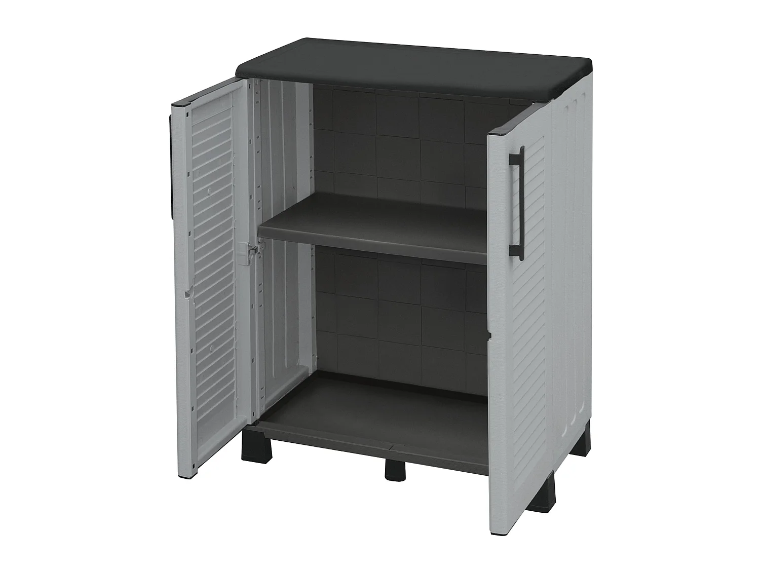 Armario de media altura en polipropileno, con bisagras de acero, balda y patas regulables