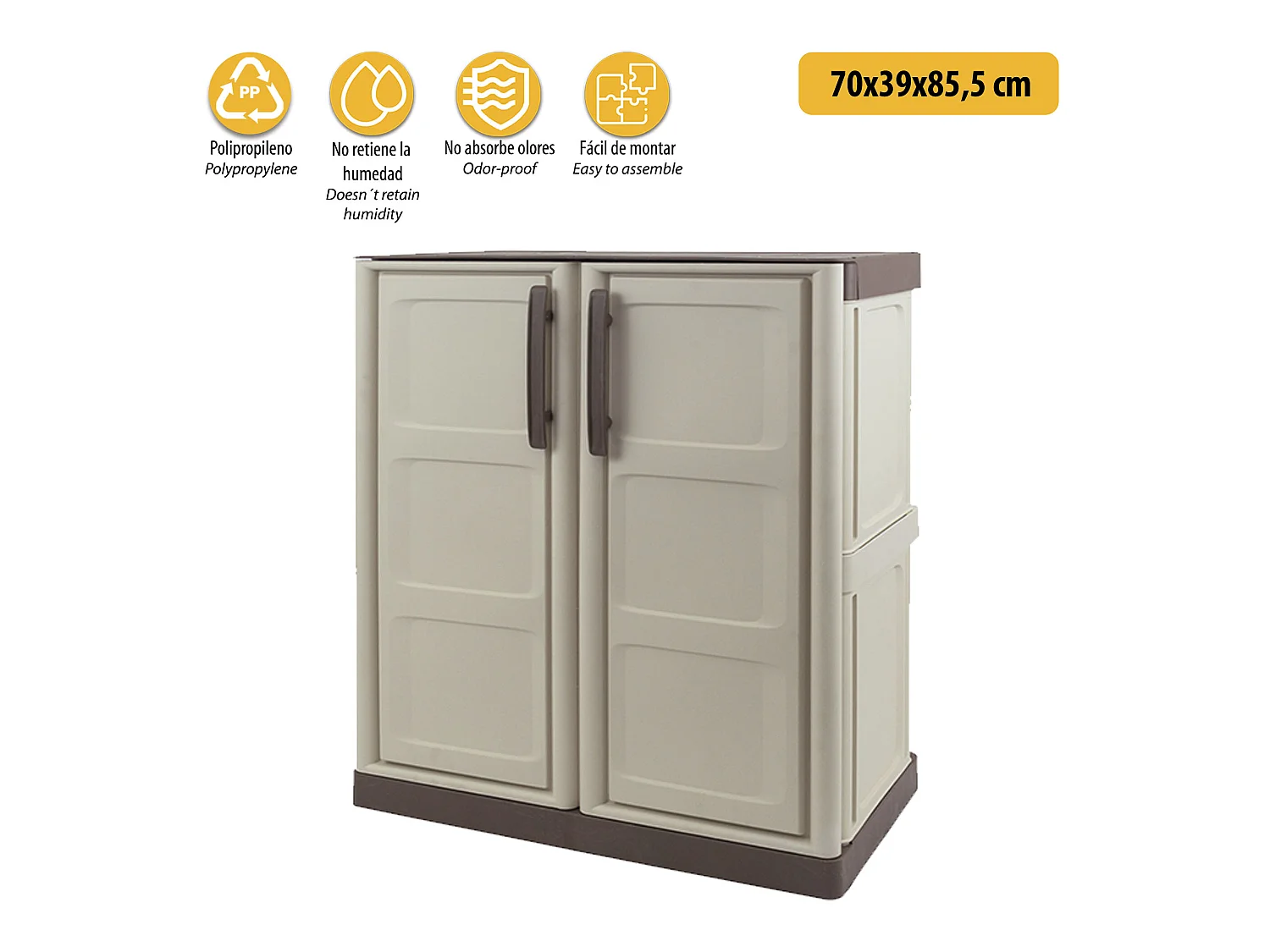 Armoire à hauteur moyenne en polypropylène, matériau écologique recyclable et durable, est équipé de charnières en acier et d'étagère réglable