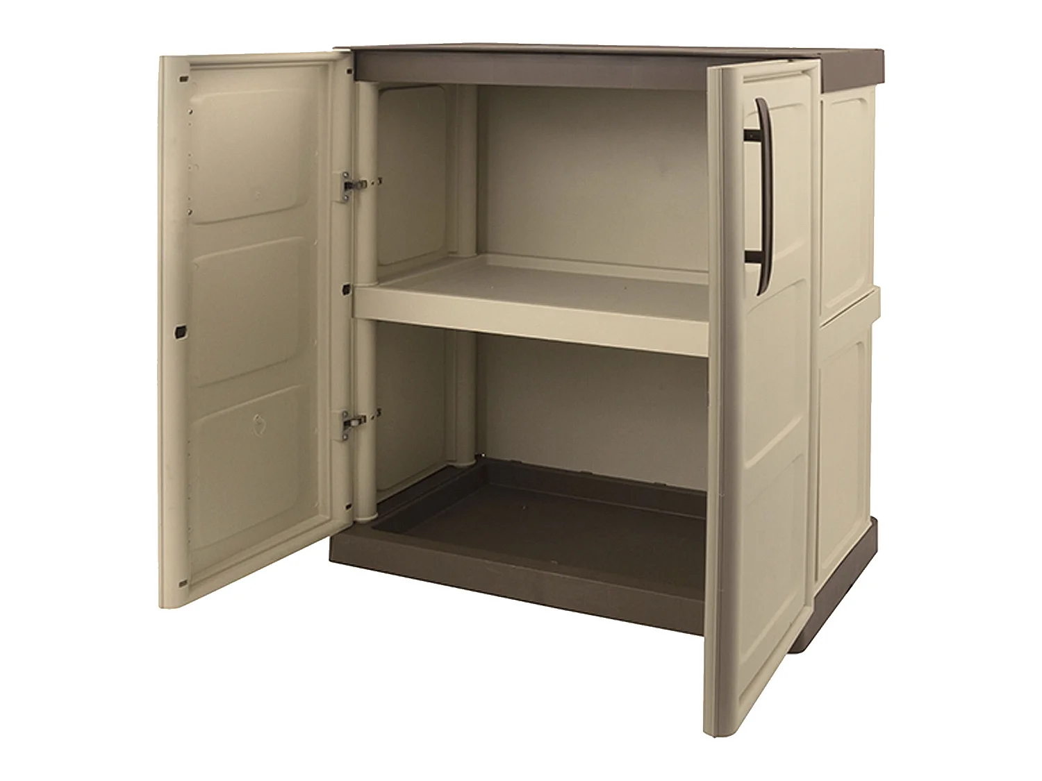 Armoire à hauteur moyenne en polypropylène, matériau écologique recyclable et durable, est équipé de charnières en acier et d'étagère réglable