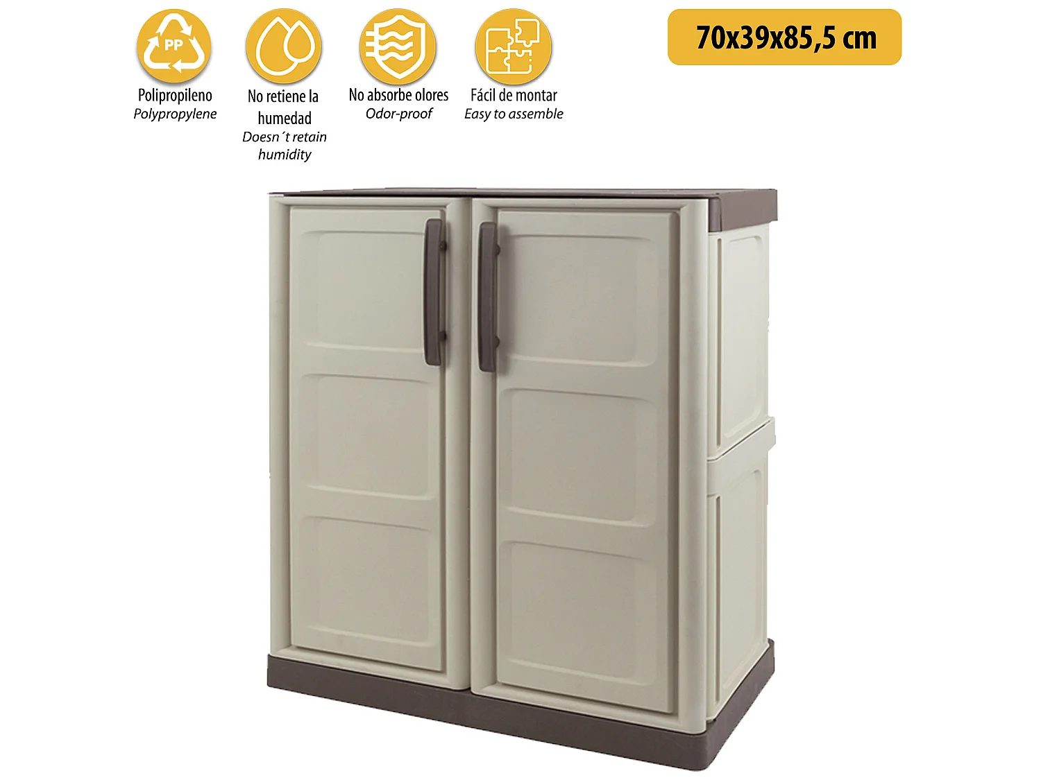Armoire à hauteur moyenne en polypropylène, matériau écologique recyclable et durable, est équipé de charnières en acier et d'étagère réglable