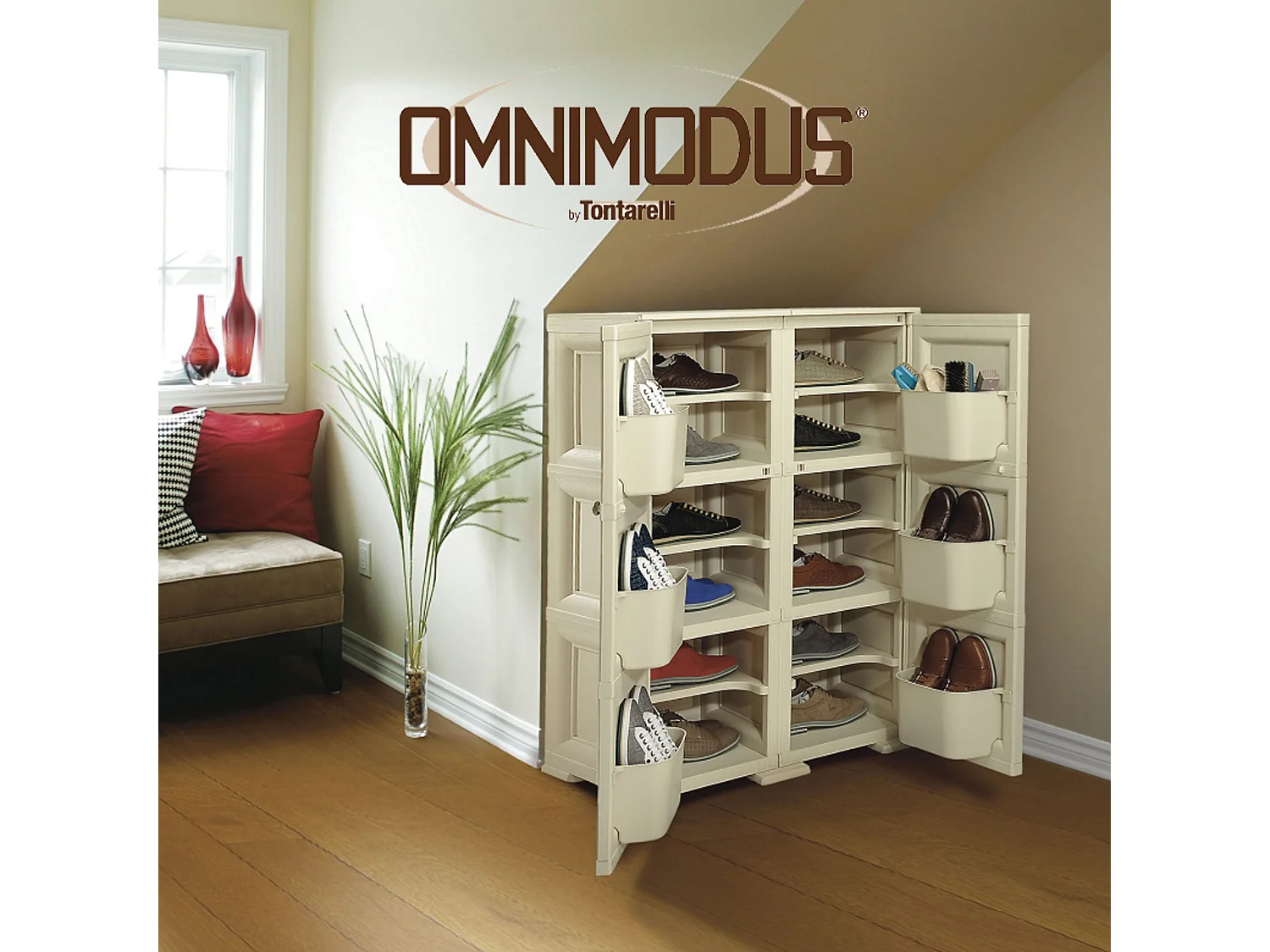 Multifonctions 2 portes 3 modules, plastique, angora, 79 x 47 x 125 cm