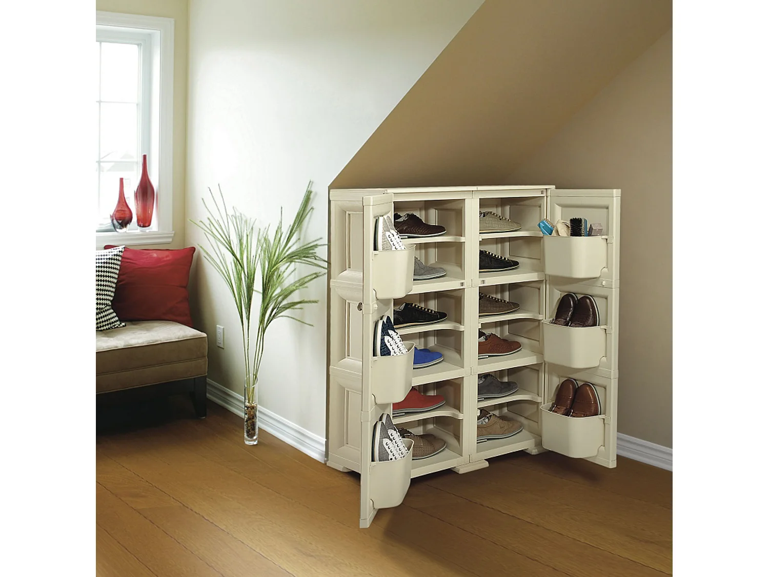 Multifonctions 2 portes 3 modules, plastique, angora, 79 x 47 x 125 cm