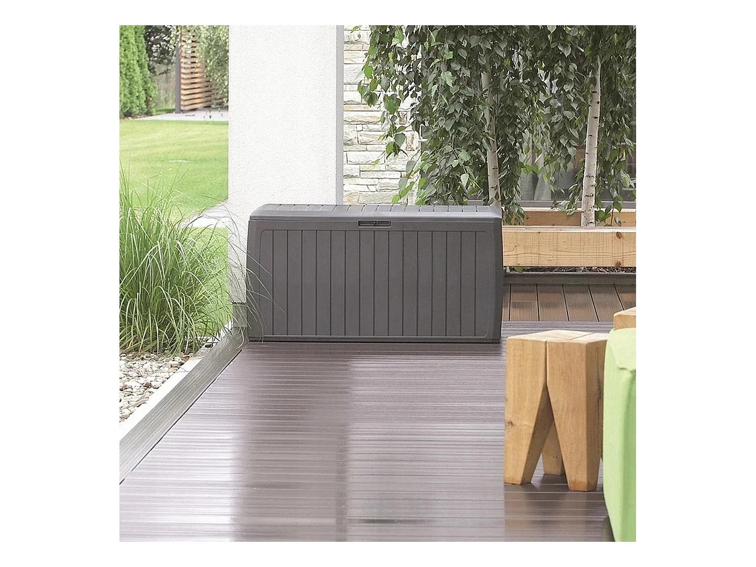 Baul de jardin 290 litros prosperplast boxe board de plastico en color antracita 116,6 x 47 x 59,5 cm