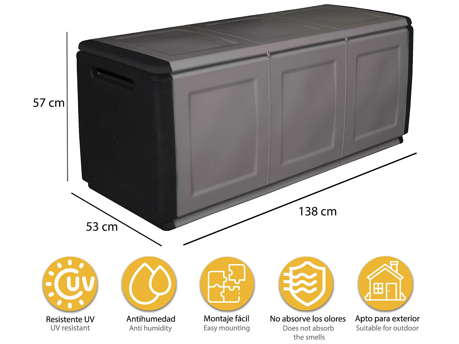 CUBE Coffre de rangement en polypropylène, couleur gris foncé et noir 26cm