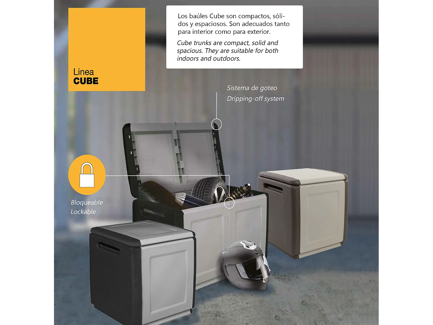 CUBE Coffre de rangement en polypropylène, couleur gris foncé et noir 26cm