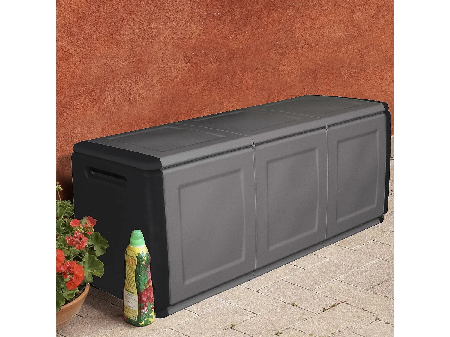 CUBE Coffre de rangement en polypropylène, couleur gris foncé et noir 26cm