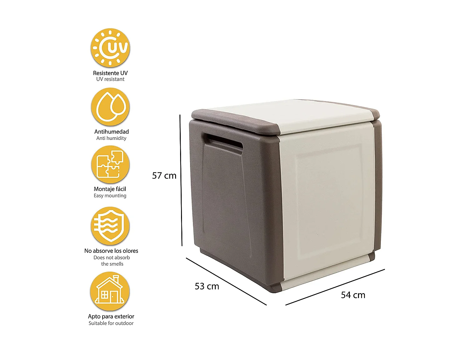 CUBEC offre de rangement en polypropylène, couleur ivoire et marron. 57x54x53cm