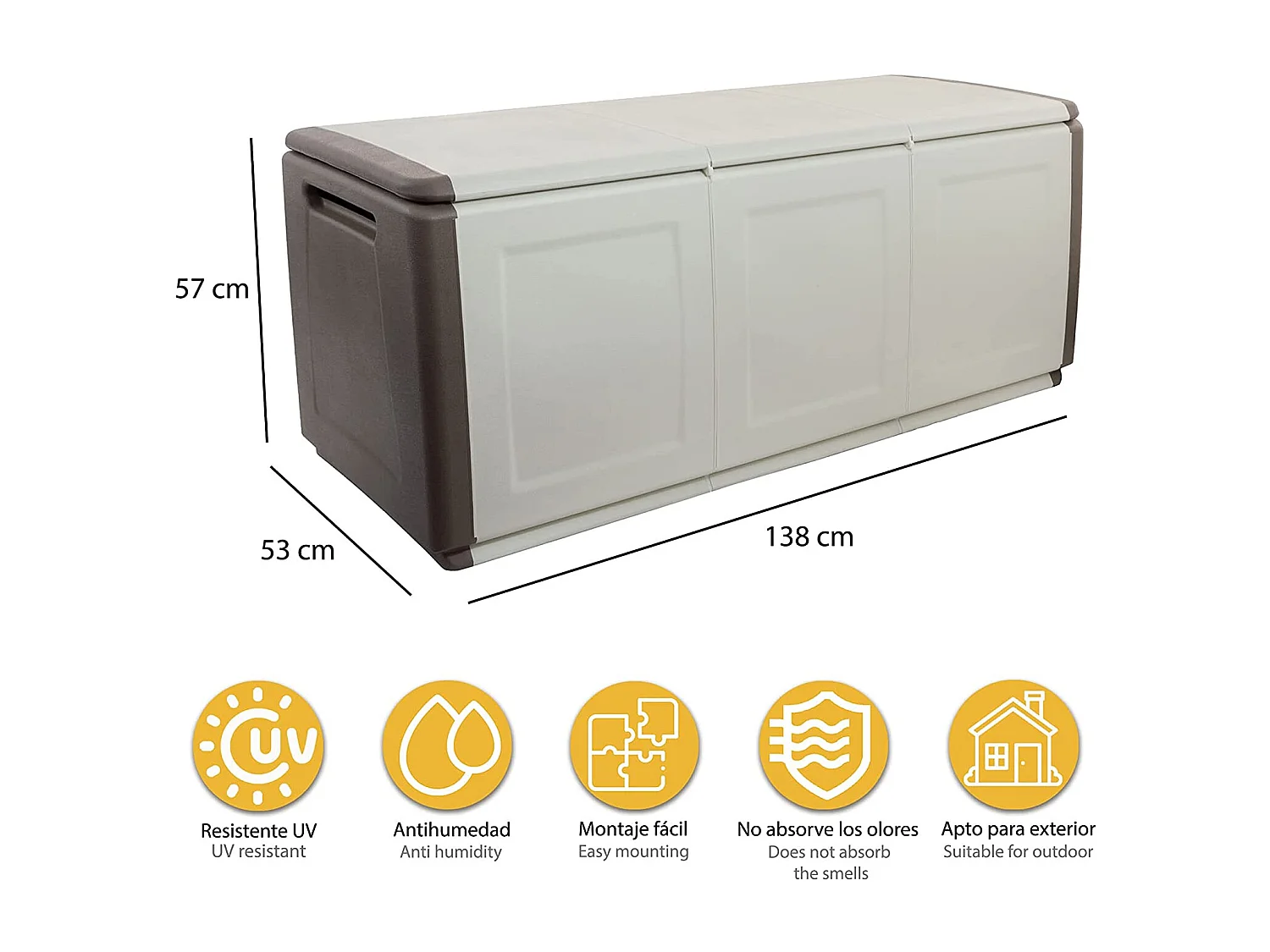 CUBEC offre de rangement en polypropylène, couleur ivoire et marron. 57x54x53cm