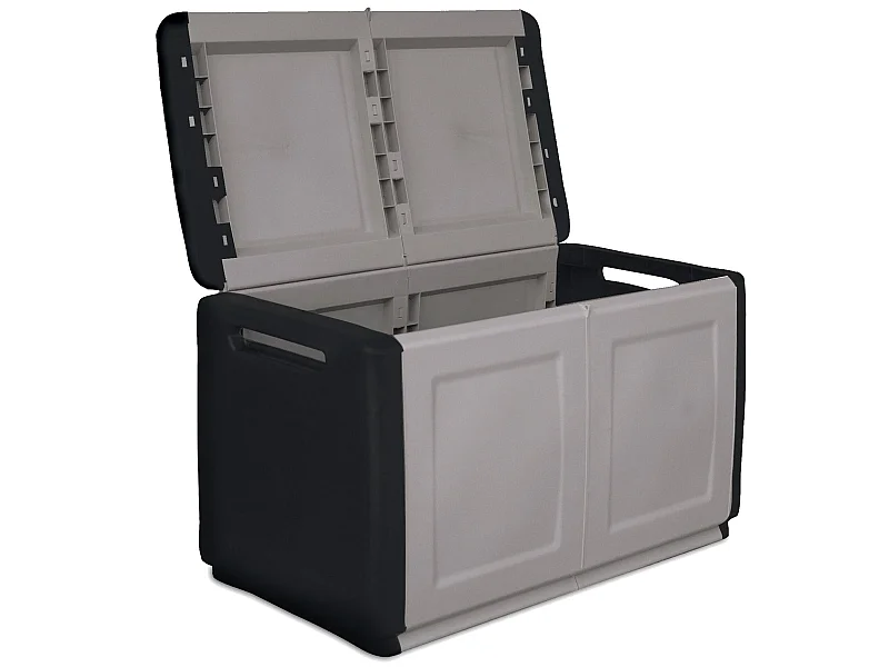 CUBE Coffre de rangement en polypropylène, couleur gris foncé et noir. 57x96x53cm