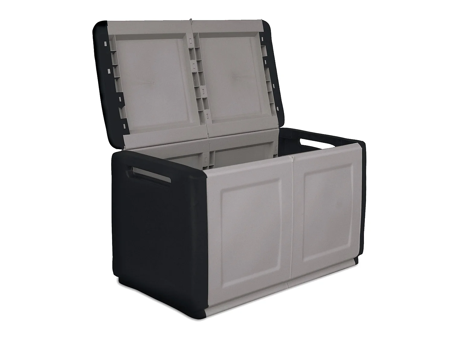 CUBE Coffre de rangement en polypropylène, couleur gris foncé et noir. 57x96x53cm