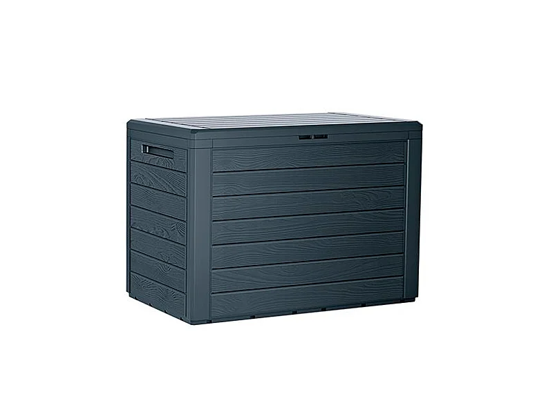 Baul de jardin 190 litros prosperplast woodebox de plastico en color antracita 78 x 43,3 x 55 cm