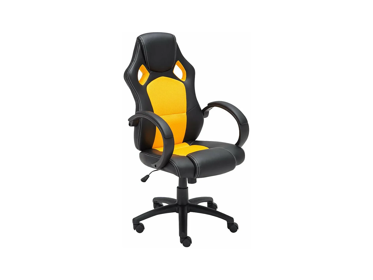 Silla gaming oficina con ruedas cómoda en piel sintética negro y amarillo BUR10164